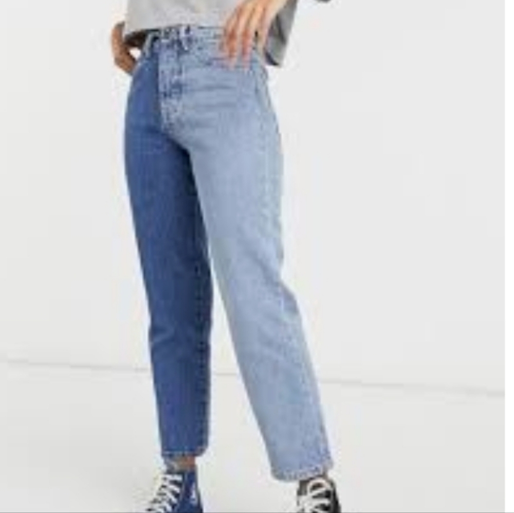 Topshop Two-Tone Blue High Rise Jeans